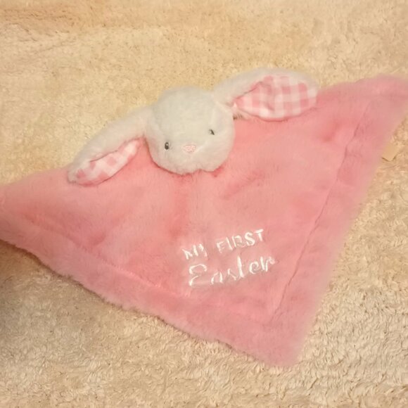NWOT~ White Bunny Rabbit with Pink Embroidered 1st Easter Baby Security Blanket - Picture 1 of 11